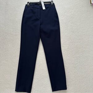 Navy Straight Leg Pants with Flat Waistband and Zipper Fly